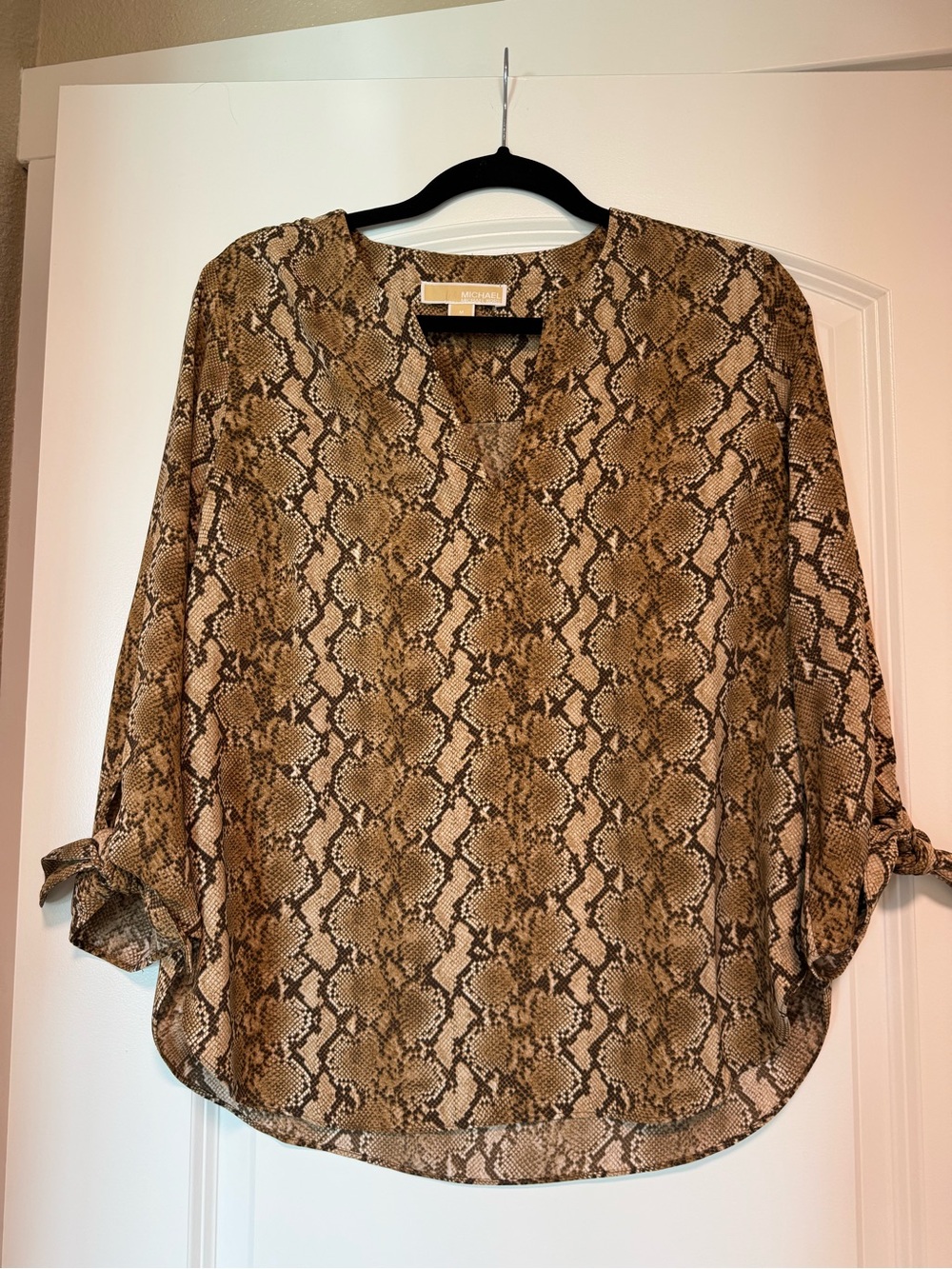 Michael Kors Tan and Brown Snake-Print Blouse